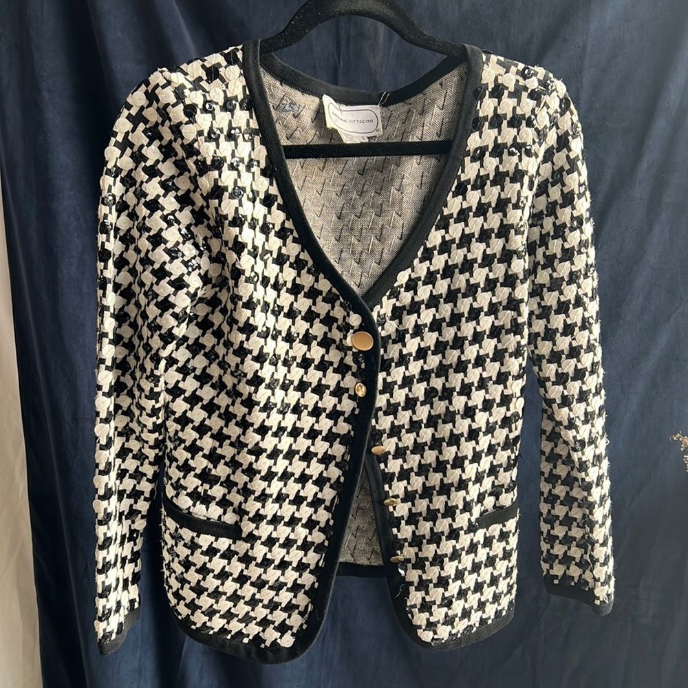 Adrienne Vittadini Black White Sequin Cardigan, Size Small Rare Brand Find